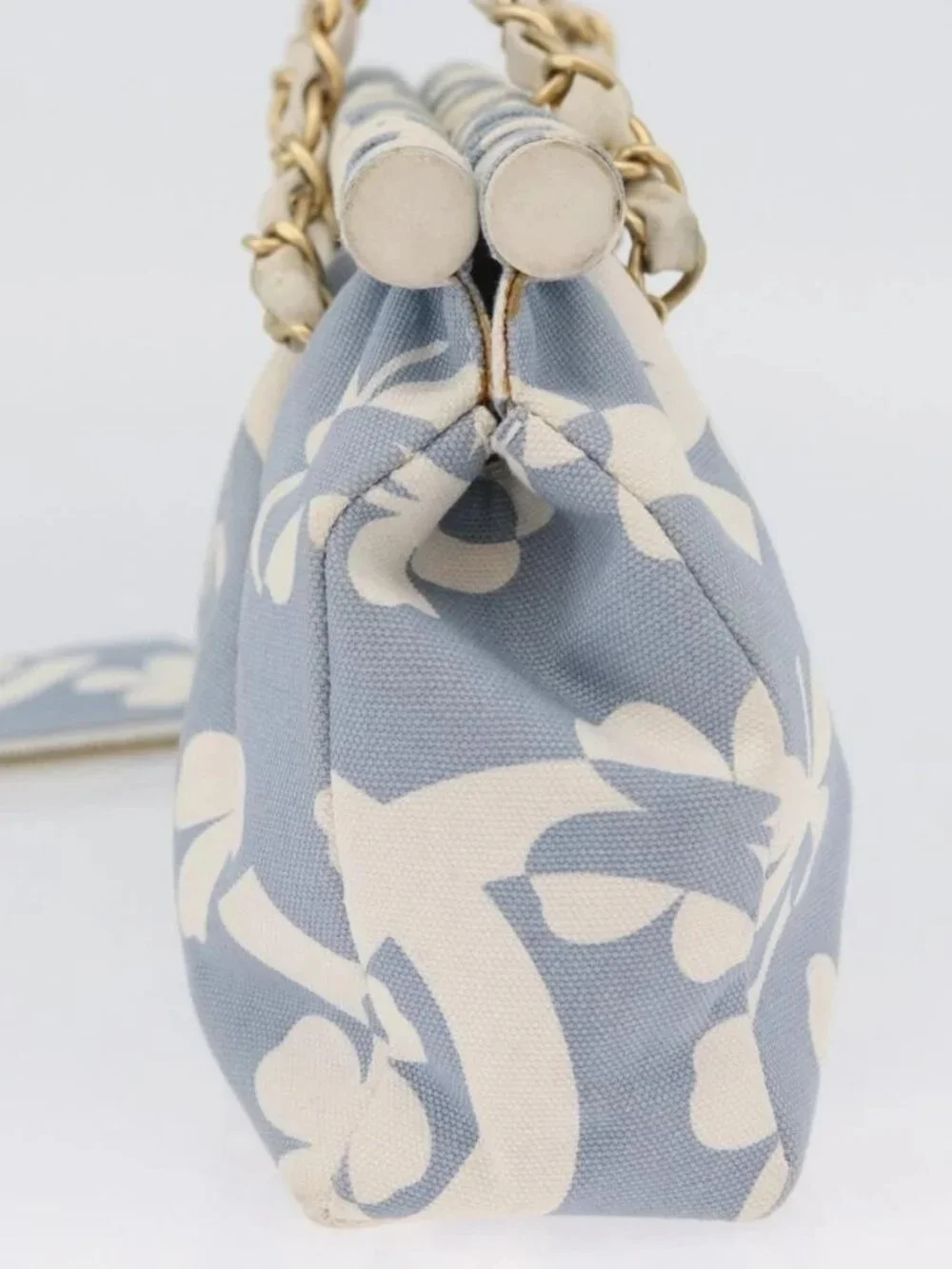 CHANEL Chain Shoulder Bag Canvas Light Blue gold CC Auth 173315SAV